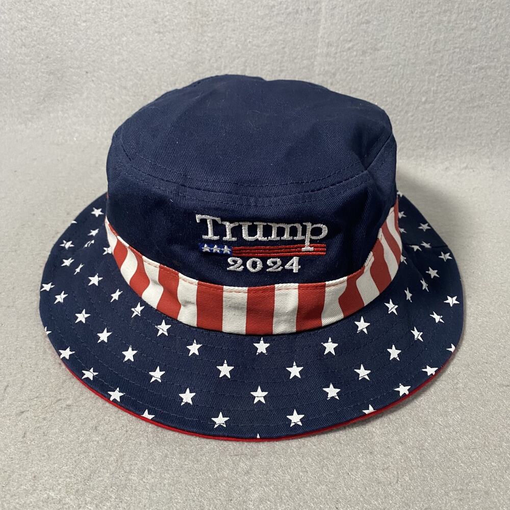 Trump 2024 Maga Bucket Boonie Sun Hat USA Flag Red White Blue Stars Stripes